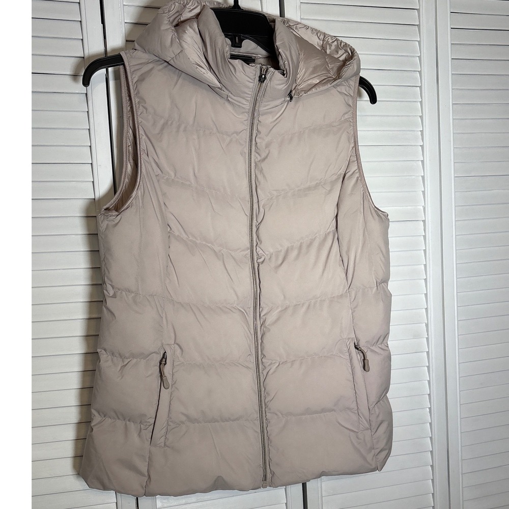 32 Degrees Heat Womens Hooded Puffer Vest Taupe Beige Cloudfill Large NEW